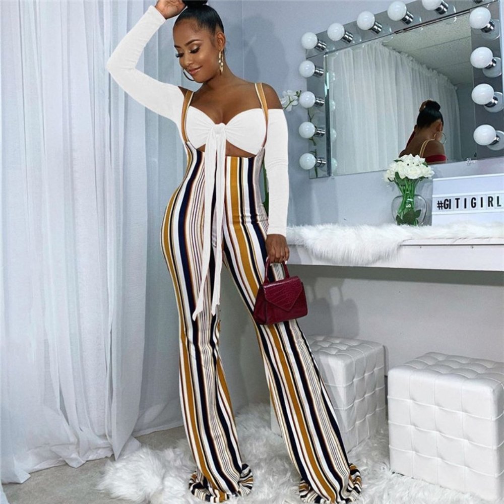 Suspendered Pantsuit with Crop Top